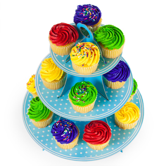 Blue Polka Dot 3 Tier Cupcake Stand, 14In Tall By 12In Wide MPAR-502