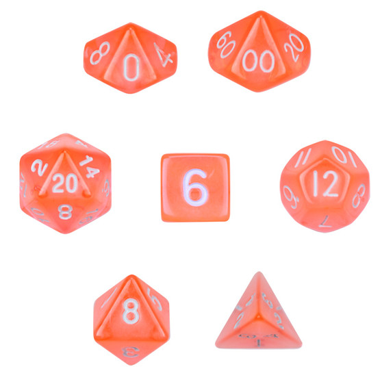 7 Die Polyhedral Set In Velvet Pouch-Translucent Orange GDIC-1114