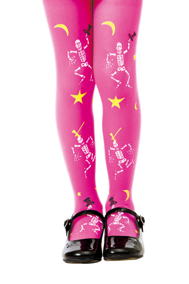 Pink Skeleton Costume Tights, L MCOS-211L