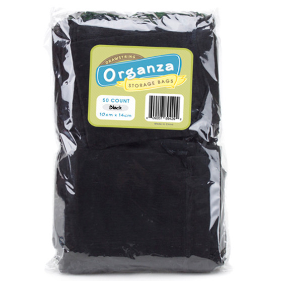Lot Of 50 Black Drawstring Organza Storage Bags MORG-004