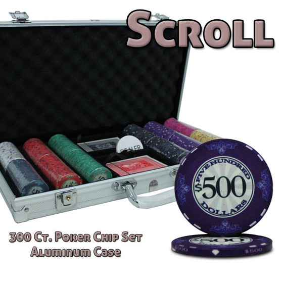 300 Ct Standard Breakout Scroll Poker Chip Set Aluminum Case CSSC-300AL