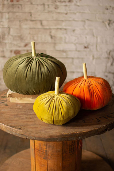 Decorative Set Of Three Velvet Pumpkins - One Each Color