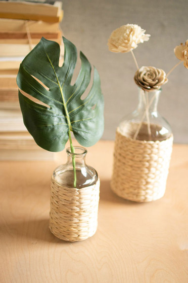 Two Set Seagrass Wrapped Tall Vases