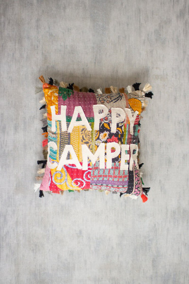 Happy Camper Kantha Pillow