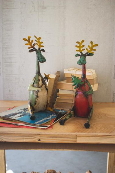 Decorative Set Of Two Recycled Sitting Iron Moose