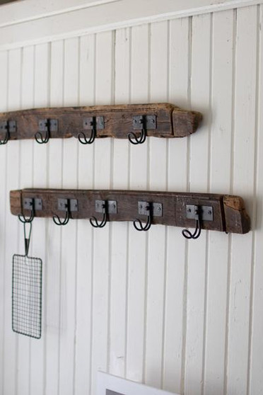 (2 Pack) Recycled Wood Coat Rack With Five Wire Hooks