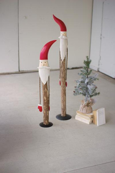 Decorative Set Of Two Wood And Painted Metal Santas