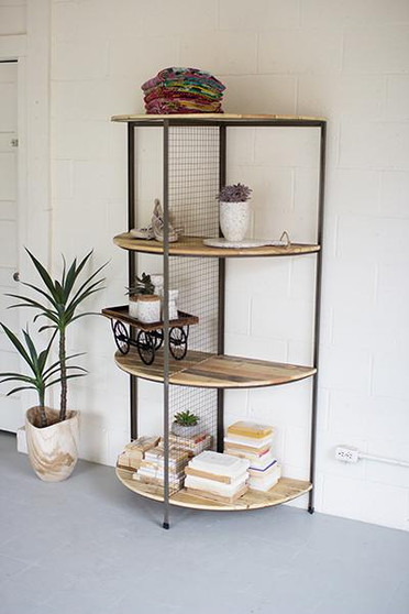 Recycled Wood And Metal Demi Lune Shelving Unit