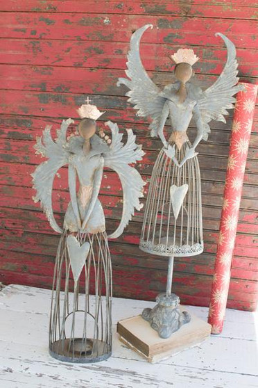 Decorative Set Of Two Metal Christmas Angels Che1280