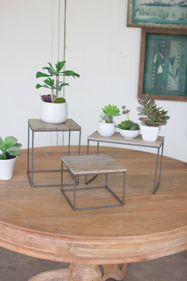 3 Set Wood And Metal Table Top Risers