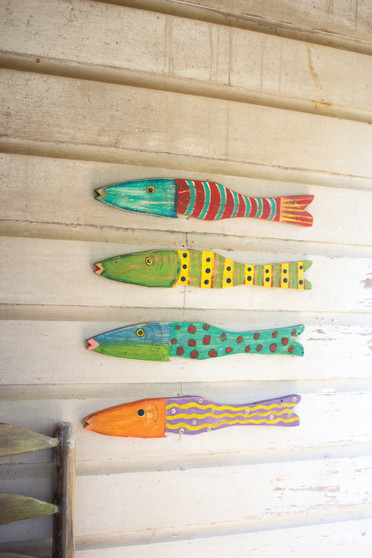 4 Set Recycled Wood Antique Fish