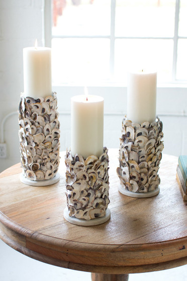 3 Set Oyster Shell Pillar Candle Holders