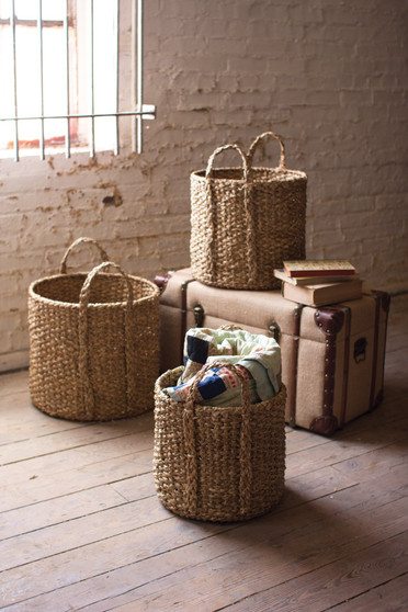 3 Set Round Braided Seagrass Storage Basket With Handles