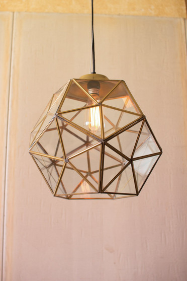Antique Gold Large Glass And Metal Faceted Pendant