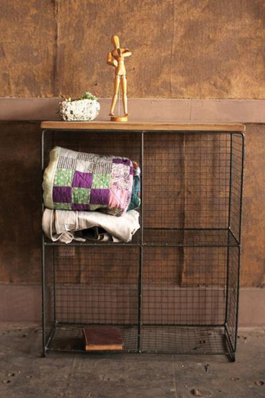 Wire Four Cubby Console With Wooden Top