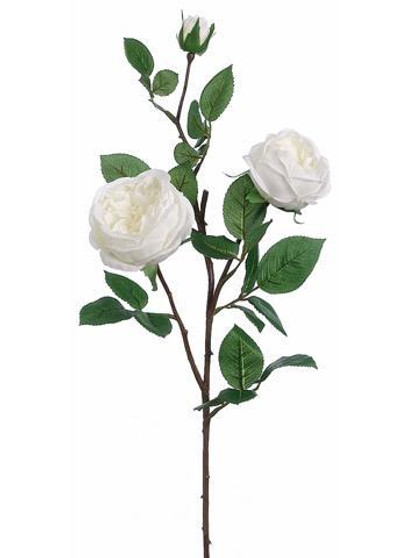Silk Cabbage Rose Spray In White - 29" Tall