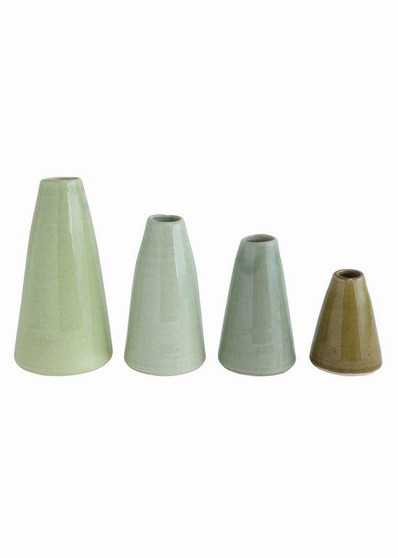 Set Of 4 - Terra Cotta Bud Vases In Green