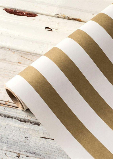 Gold And White Striped Paper Table Runner - 25' Long X 20" Wide