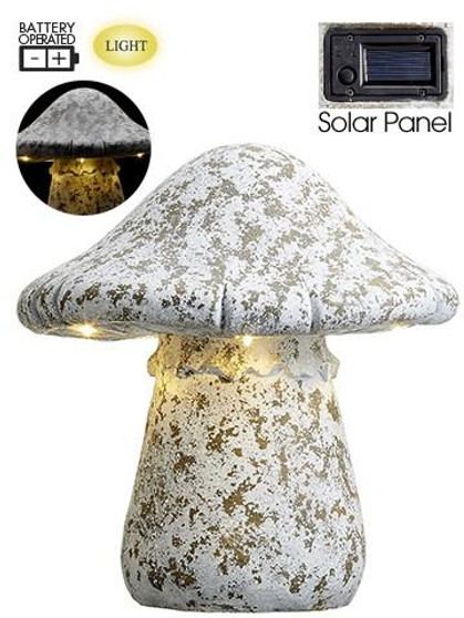 19" Solar Battery Operated Mushroom With Light Antique Green XAT032-GR/AT