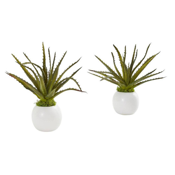 10" Mini Aloe Succulent Artificial Plant In White Vase (Set Of 2) (8515-S2)