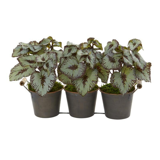 10" Begonia Artificial Plant In Triple Potted Metal Planter (8798)