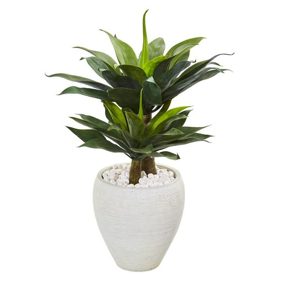 33" Double Agave Succulent Artificial Plant In White Planter (9522)