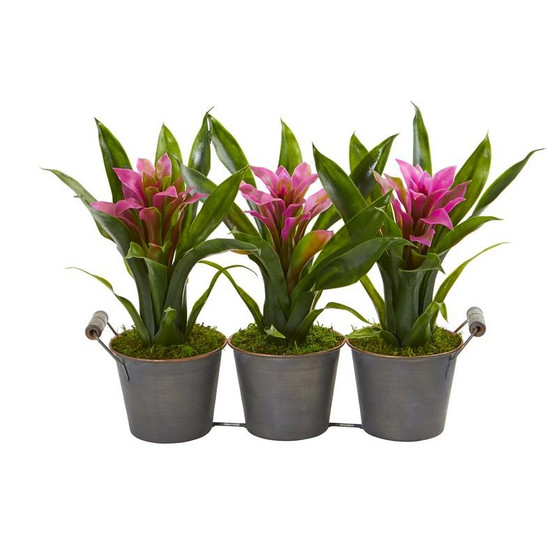 Triple Potted Bromeliad Artificial Plant In Decorative Planter (8614-PP)
