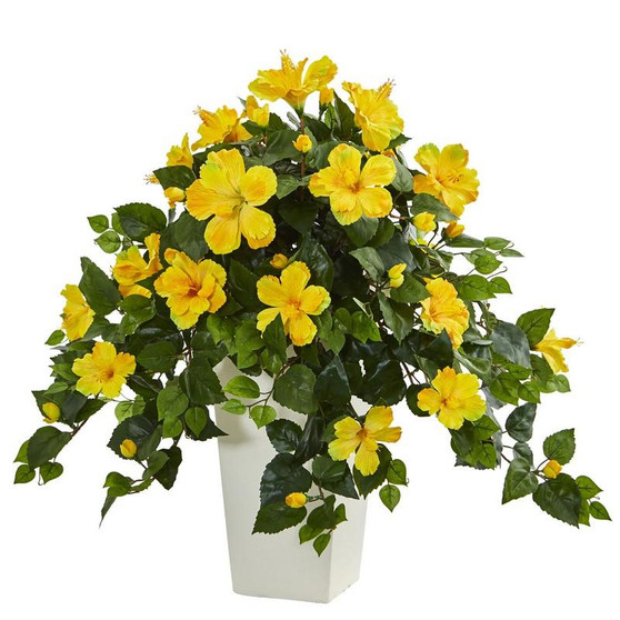 Hibiscus Artificial Plant In White Tower Planter (6364-YL)
