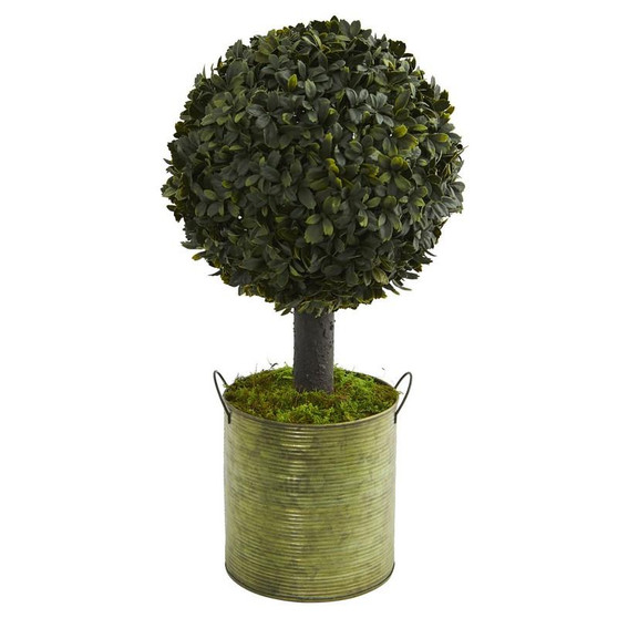 1.5' Boxwood Ball Topiary Artificial Tree In Green Tin (Indoor/Outdoor) (5880)