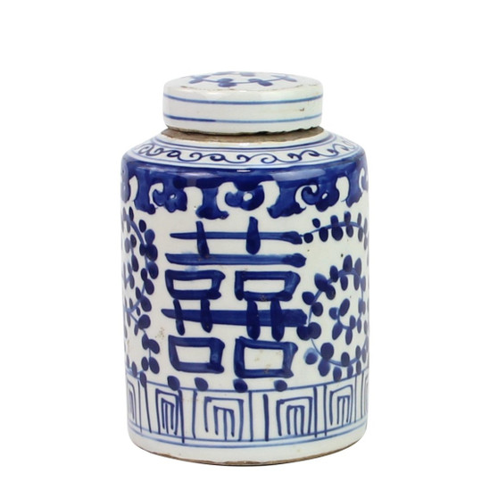 Blue And White Mini Tea Jar Double Happiness (1602D)