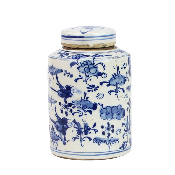 Blue And White Mini Tea Jar Lotus Floral (1602A)