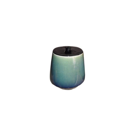 Reaction Crackled Blue Lidded Porcelain Jar - Short (8022)