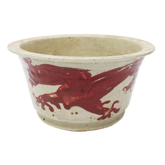 Underglaze Red Flower Pot Dragon Motif (1393-R)