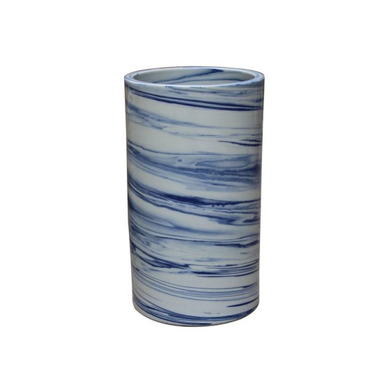 Blue & White Marblized Cylinder Vase - Medium (1344-M)