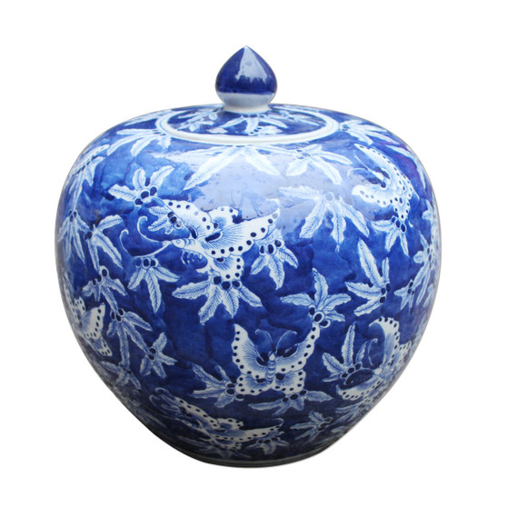 Blue & White Butterfly Melon Jar (1179)