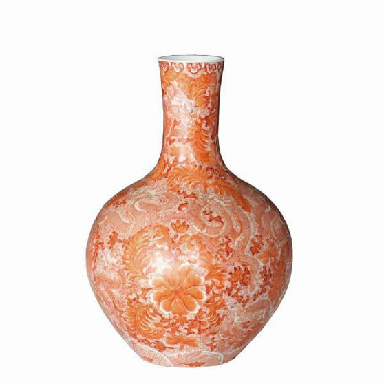 Orange Globular Vase With Dragon Motif (1520)