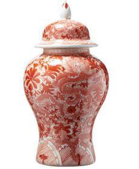 Orange Temple Jar w/ Dragon & Floral Motif -Large (1519L)