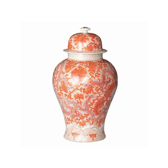 Orange Temple Jar With Dragon & Floral Motif (1519)