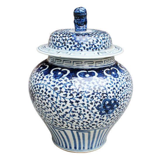 Blue & White Curly Vine Lidded Jar (1192)
