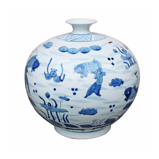 Blue & White Fish Pomegranate Vase (1176)