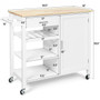 4-Tier Wood Drawer Kitchen Cart With Storage Shelf And Casters (HW66112WH)