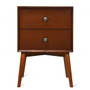 Nightstand Mid-Century End Side Table With 2 Drawers And Rubber Wood Legs-Brown (HW63167BN)