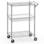 3-Tier Utility Cart Heavy Duty Wire Rolling Cart With Handle Bar Storage Trolley (HW66761)