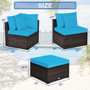 4 Piece Ottoman Garden Deck Patio Rattan Wicker Furniture Set Cushioned Sofa-Turquoise (HW66750TU+)
