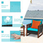 3 Piece Patio Wicker Furniture Sofa Set With Wooden Frame And Cushion-Turquoise (HW65227TU)