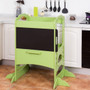 "HW58592GN" Kids Height Adjustable Kitchen Step Stool Toddlers Kitchen Helper W/ Chalkboard-Green