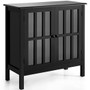 "HW56275BK" Glass Door Sideboard Console Storage Buffet Cabinet-Black