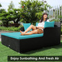 "HW67329TU" Outdoor Patio Rattan Daybed Thick Pillows Cushioned Sofa Furniture-Turquoise