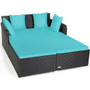 "HW67329TU" Outdoor Patio Rattan Daybed Thick Pillows Cushioned Sofa Furniture-Turquoise