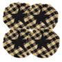 CWI 4/Set Black & Tan Check Star Applique Round Coasters "G54027"